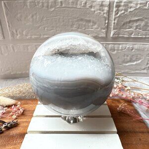 Gorgeous 1.3kg Large Agate Sphere with Druzy